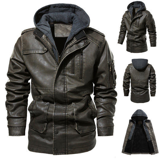 Herren Kunstlederjacke mit versteckter Kapuze EB