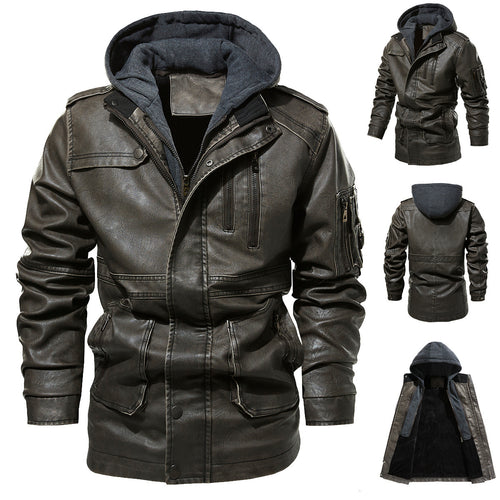 Herren Kunstlederjacke mit versteckter Kapuze EB