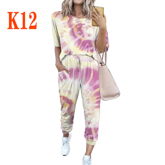Damen Leichter Freizeit-Jumpsuit mit einem auffälligen Batik-Muster und praktischen Taschen EB