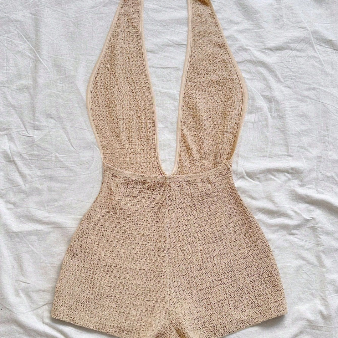 Damen Bodysuit mit tiefem V-Ausschnitt und strukturierter Oberfläche EB