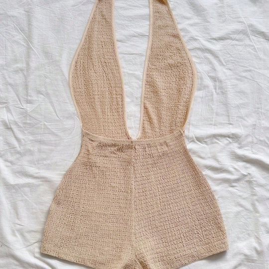 Damen Bodysuit mit tiefem V-Ausschnitt und strukturierter Oberfläche EB