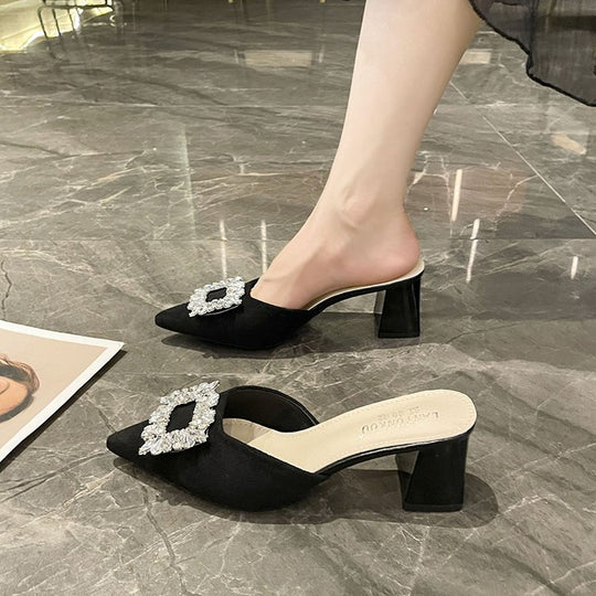 Damen elegante Mules mit funkelndem Schmuckdetail EB