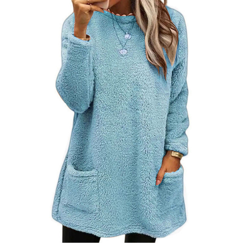 Damen Pullover mit weichem Teddy-Fleece und praktischen Taschen EB