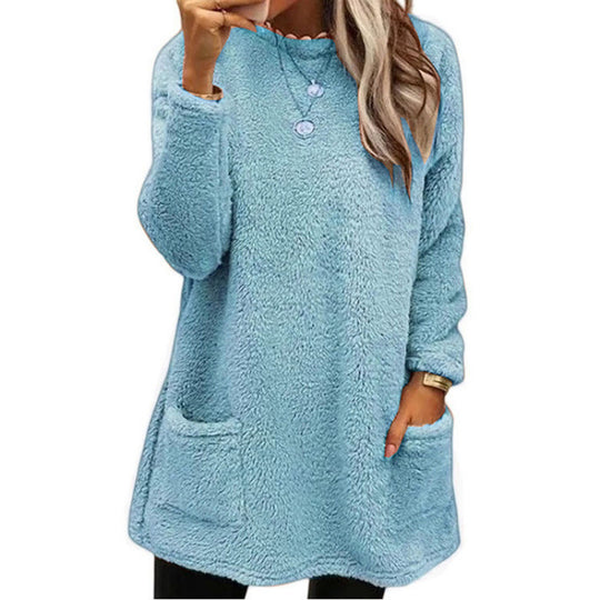 Damen Pullover mit weichem Teddy-Fleece und praktischen Taschen EB