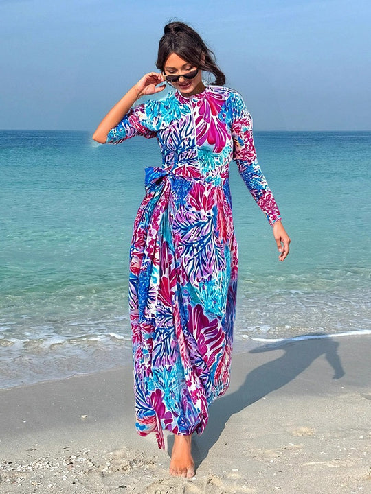 Damen Maxikleid mit floralem Druck und Schleifendetail EB