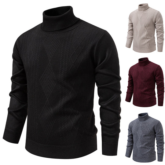 Herren nan Feinstrick-Rollkragenpullover mit strukturierter Zopfmuster-Struktur und körpernahem Schnitt EB