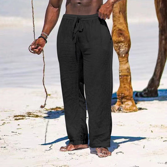 Herren lässige Strandhose aus leichtem Leinenstoff mit elastischem Bund und Kordelzug EB