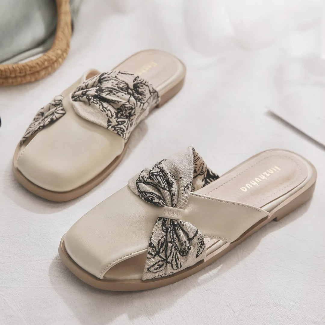 Damen Komfort-Pantoletten mit dekorativem Knoten-Design EB