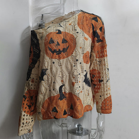 Damen Häkeloberteil mit Halloween-Motiv und weitem Schnitt R&B