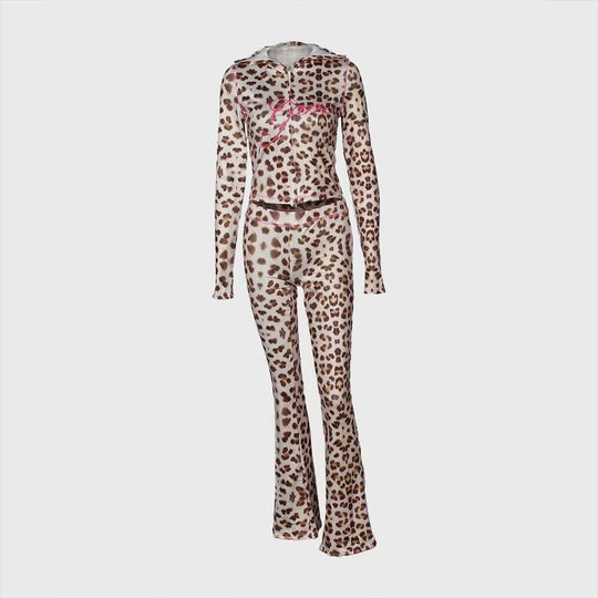 Damen Sport-Leggings und Oberteil Set mit animalischem Print EB