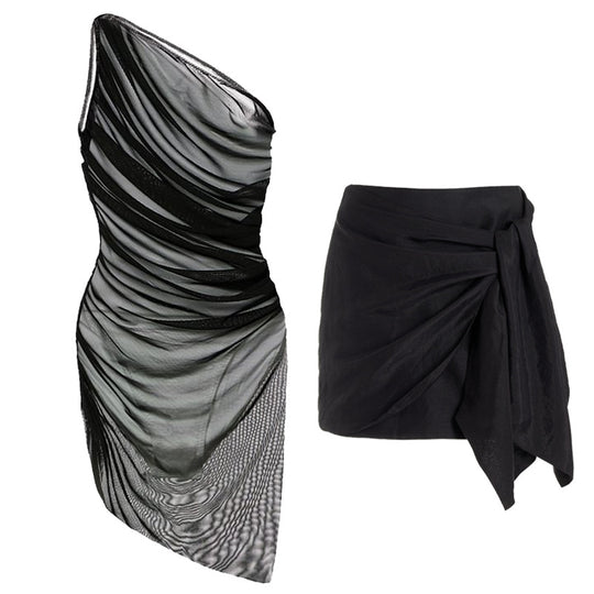 Damen elegantes Wickelkleid mit asymmetrischem Schnitt EB