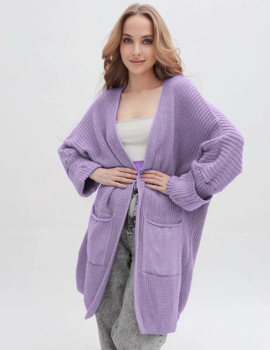 Damen Grobstrick-Cardigan mit weit geschnittenen Ärmeln und großzügigen Taschen EB
