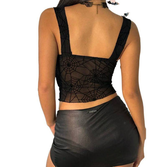 Damen Spitzenoberteil mit grafischem Spinnennetz Design EB