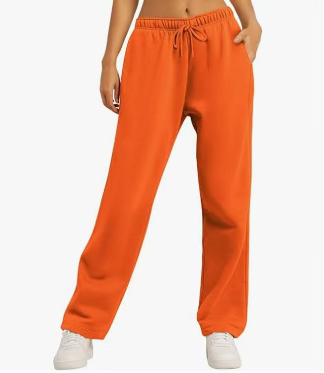 Damen nan Palazzo-Loungehose mit hoher Taille, elastischem Bund, Kordelzug und tiefen Seitentaschen EB