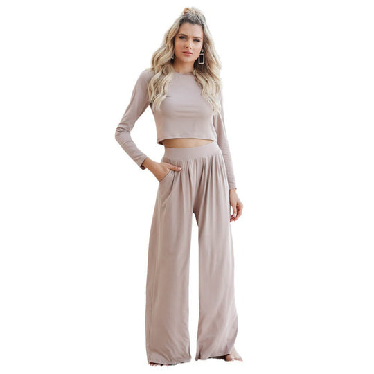Damen Lässiger Wide-Leg Jumpsuit mit langen Ärmeln und praktischen Taschen EB