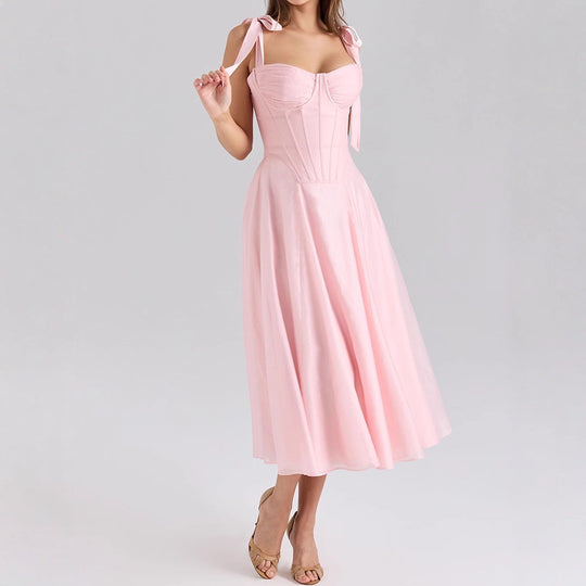 Damen Elegantes Midikleid mit schulterfreien Trägern EB