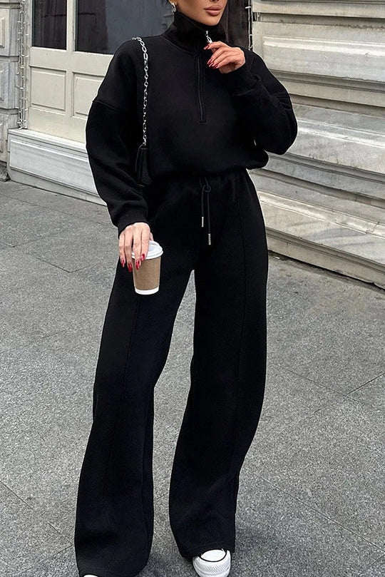 EB | Vibes Halb Offenes Pullover Sweatshirt und Hose Zwei Teiliges Satz