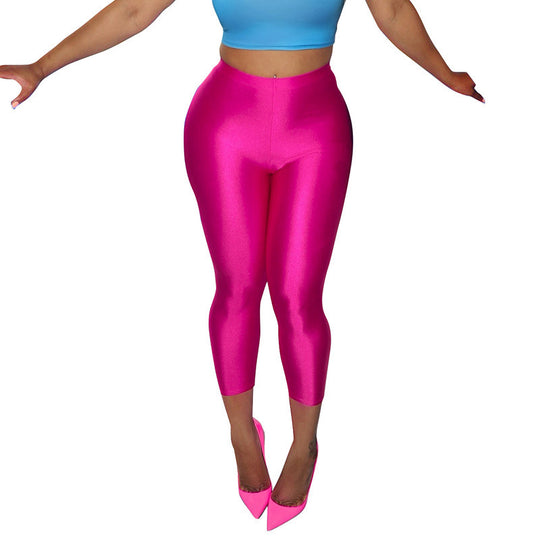 Damen Figurbetonte Capri-Leggings mit Hochbund und luxuriösem Glanz EB