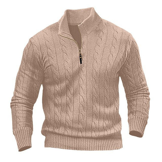 Herren Strickpullover mit hohem Kragen und strukturiertem Zopfdesign EB