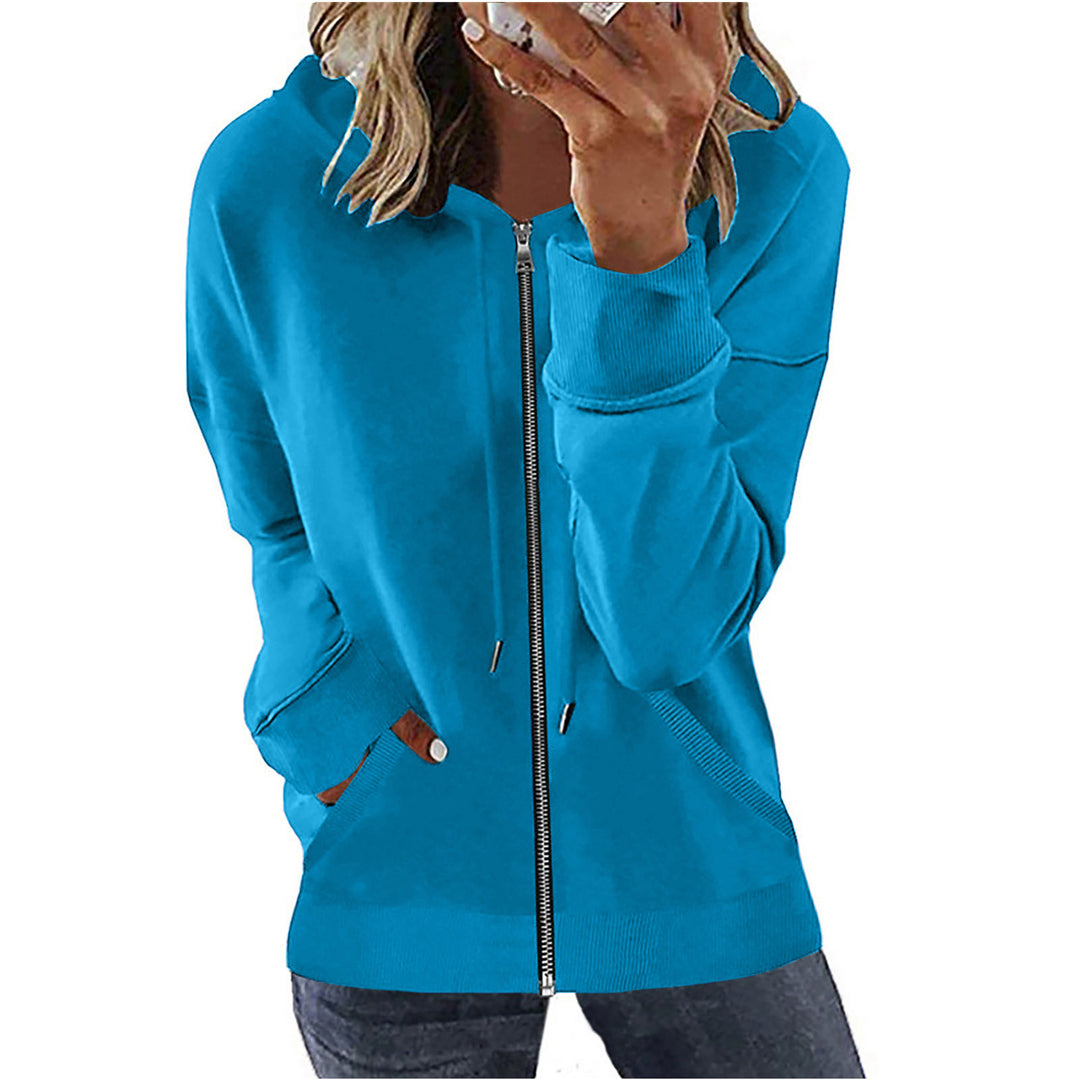 Damen nan Kapuzenjacke mit durchgehendem Reißverschluss, Kängurutaschen und elastischen Bündchen EB