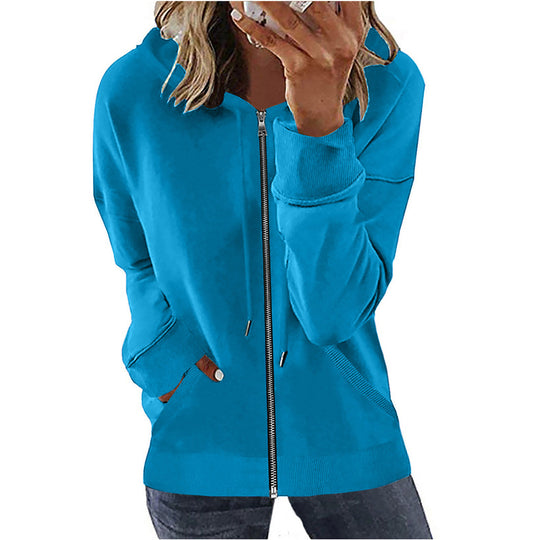 Damen nan Kapuzenjacke mit durchgehendem Reißverschluss, Kängurutaschen und elastischen Bündchen EB