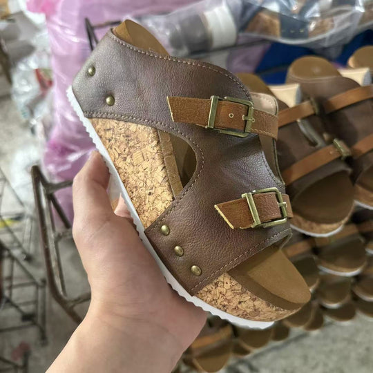 Damen Komfortable Wedge-Pantoletten mit modischem Riemen-Design EB