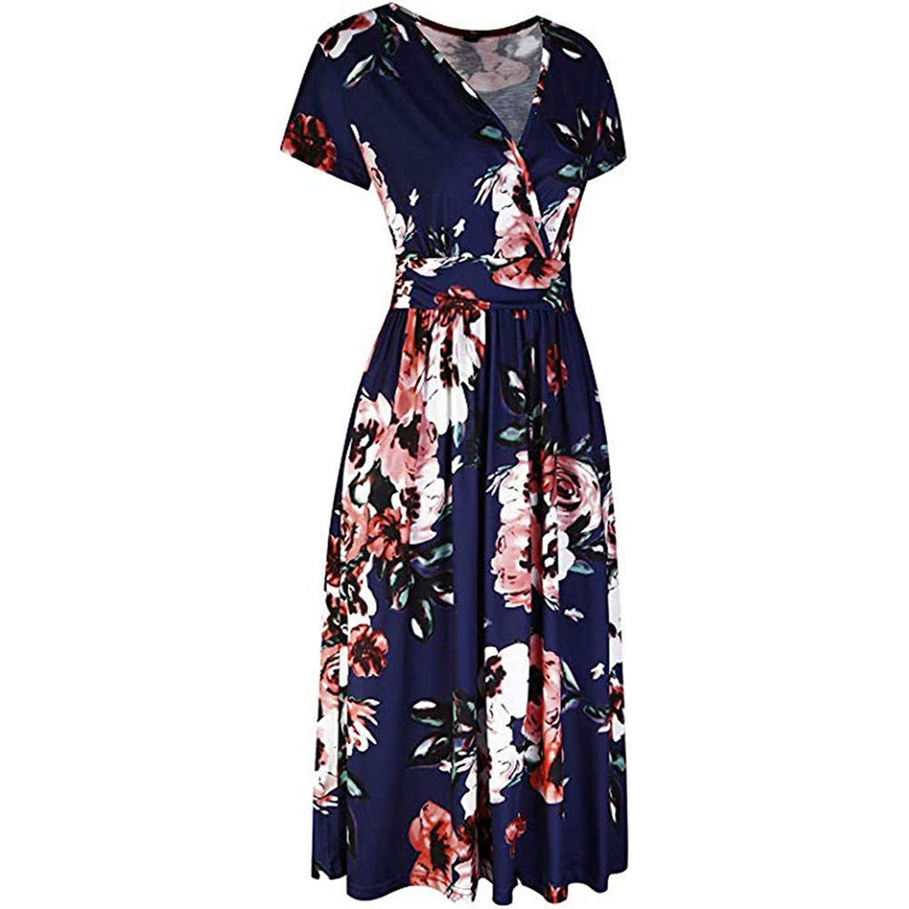 Damen Wickelkleid mit floralen Prints und schlanker Taille EB