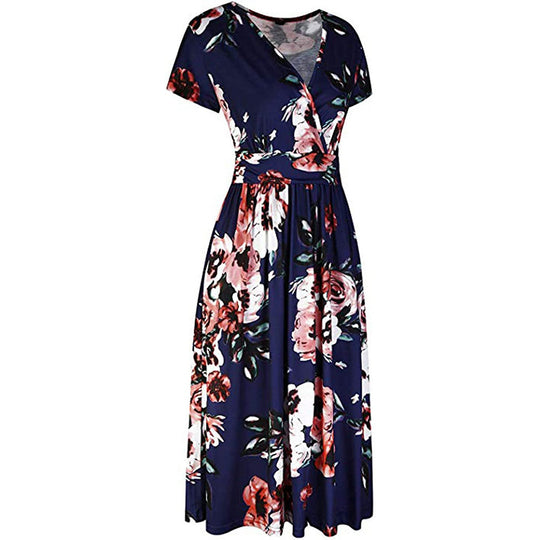 Damen Wickelkleid mit floralen Prints und schlanker Taille EB