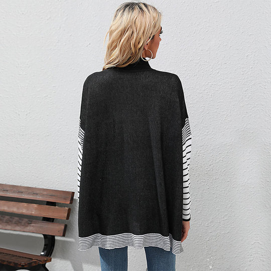 Damen modisches Langarmshirt mit Blockstreifen und asymmetrischem Schnitt EB