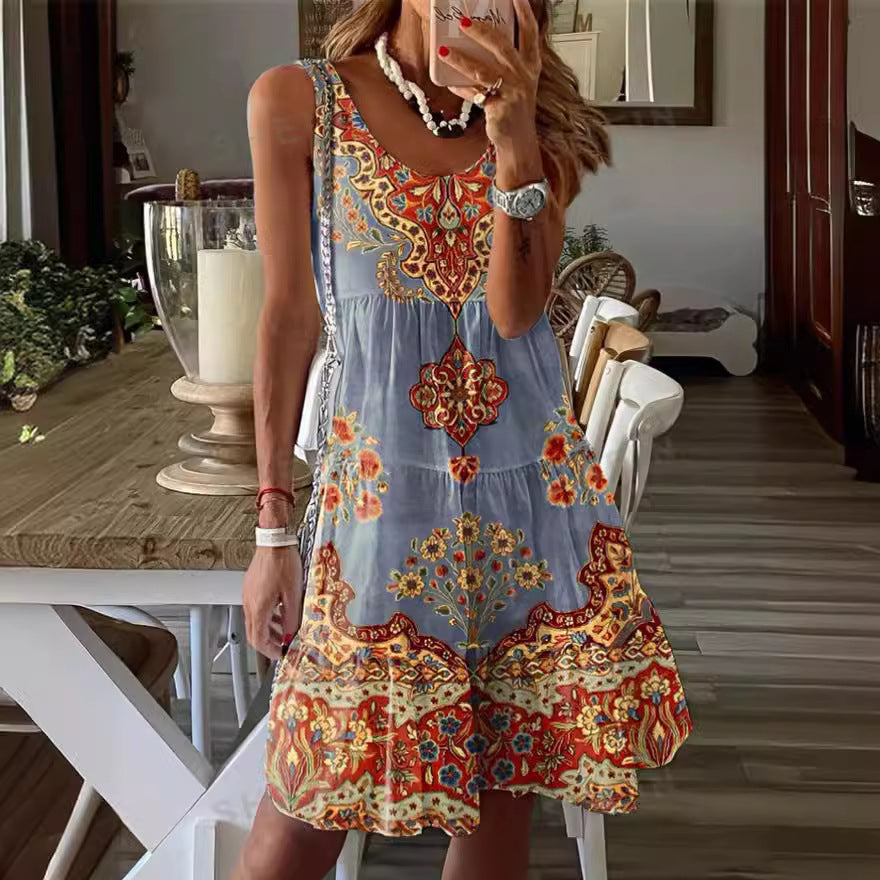 Damen Freizeitkleid mit verstellbaren Trägern und verspieltem Muster EB