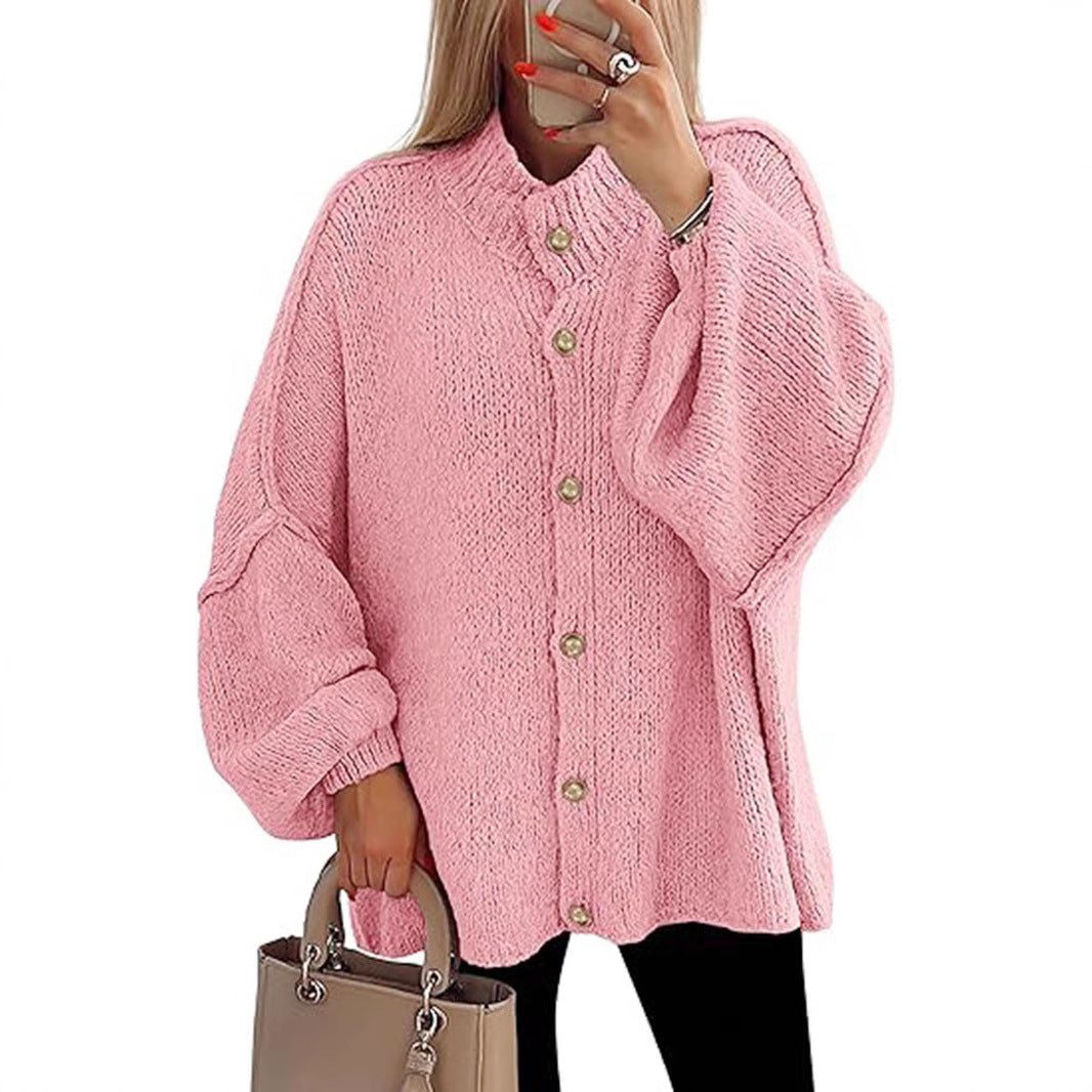 Damen oversized Strickjacke mit Knopfverschluss EB