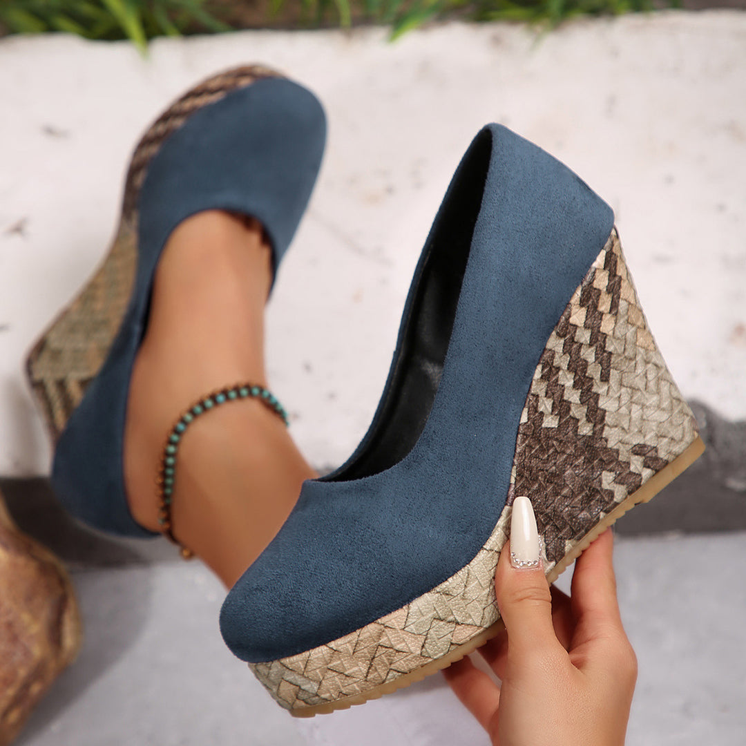 Damen Wedge-Pantoletten mit geflochtenem Absatz und komfortablem Innenfutter EB