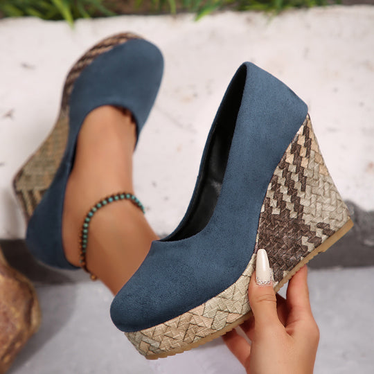 Damen Wedge-Pantoletten mit geflochtenem Absatz und komfortablem Innenfutter EB