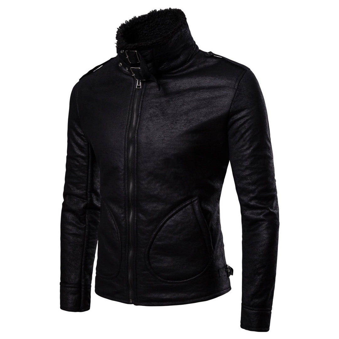 Herren Bikerjacke aus hochwertigem Kunstleder mit weichem Fleecekragen EB