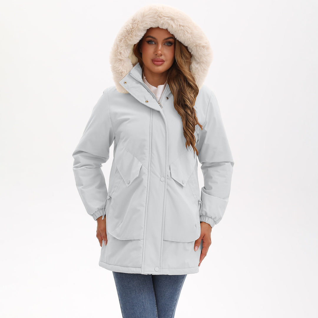 Damen wasserabweisende Parkajacke mit kuscheligem Kunstfellkragen EB