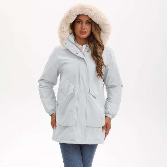 Damen wasserabweisende Parkajacke mit kuscheligem Kunstfellkragen EB