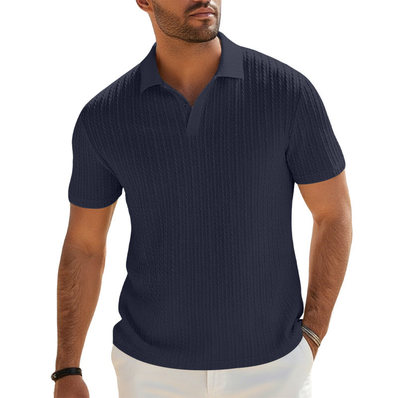 Herren Feinstrick-Polo mit strukturiertem Zopfmuster und weichem Baumwollmix EB