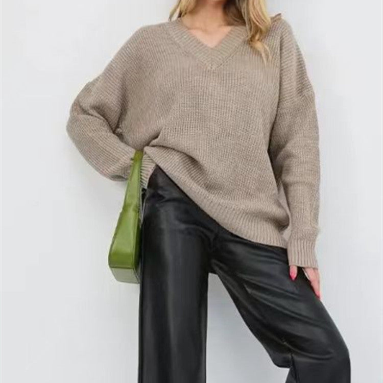 Damen Pullover mit V-Ausschnitt und lockerer Passform EB