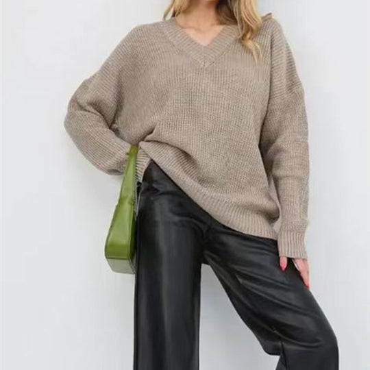 Damen Pullover mit V-Ausschnitt und lockerer Passform EB
