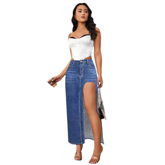 Damen Jeansrock mit hohem Schlitz und lässigem Schnitt EB