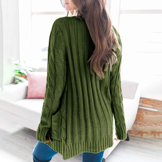 Damen Strickjacke mit strukturiertem Zopfdesign und praktischen Taschen EB
