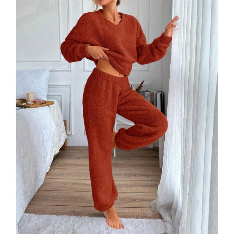 Damen Kuscheliges Fleece-Lounge-Set mit elastischem Bund EB