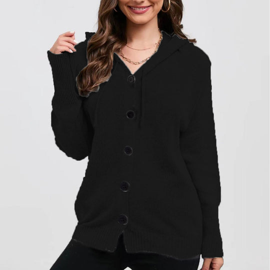 Damen Strickjacke mit Kapuze und praktischen Knopfdetails EB