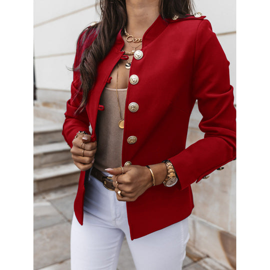 Damen modischer Blazer mit goldenen Knöpfen und schmalem Schnitt EB