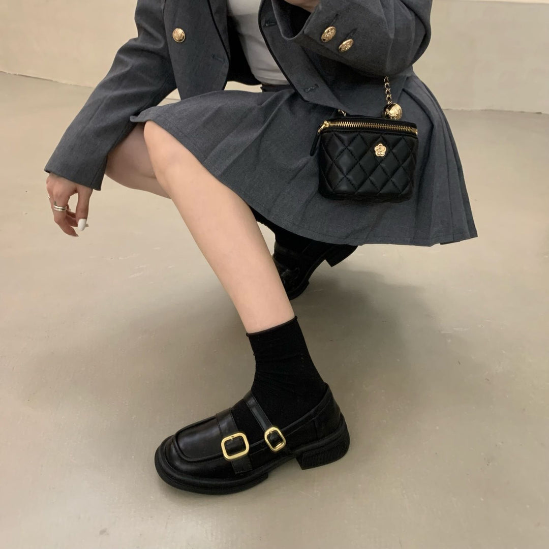 Damen elegante Schnürschuhe mit doppeltem Riemchen und glänzendem Finish EB