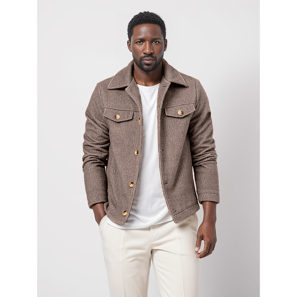 Herren modische Denimjacke mit Knopfleiste und Taschen EB