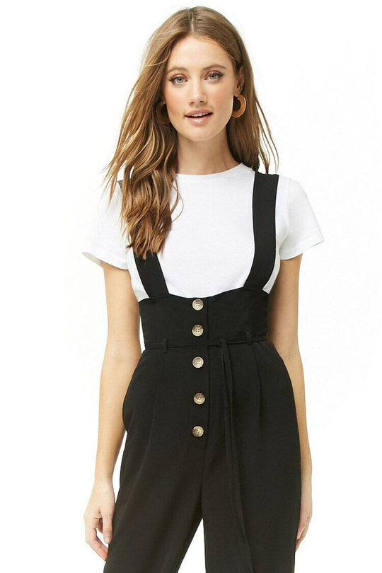Damen Hochwertiger Jumpsuit mit blickdichten Trägern und Knopfdetail EB