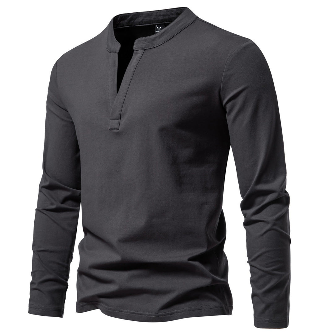Herren nan langärmeliges Henleyshirt mit Stehkragen, tiefer V-Öffnung und schmaler Passform EB