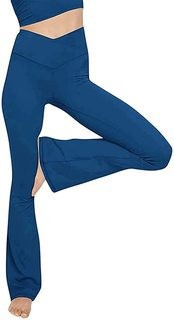 Damen nan taillenhohe Yogahose mit überkreuztem Bund und ausgestelltem Saum mit Schlitz EB
