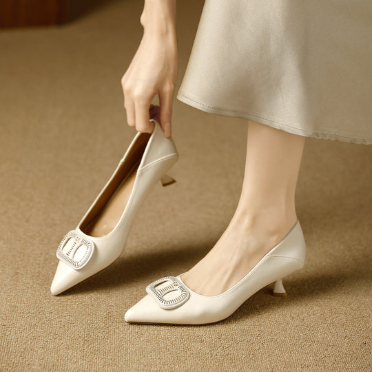 Damen elegante Blockabsatz-Pumps mit modischer Schnallenapplikation EB